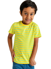 Load image into Gallery viewer, Campana Boys Pure Cotton Short Sleeves Round Neck Striped T-Shirt - Yellow & Turquoise