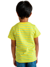 Load image into Gallery viewer, Campana Boys Pure Cotton Short Sleeves Round Neck Striped T-Shirt - Yellow & Turquoise