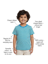 Load image into Gallery viewer, Campana Boys Pure Cotton Short Sleeves Round Neck Striped T-Shirt - Blue, Yellow & Grey