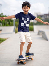 Load image into Gallery viewer, Campana Boys Pure Cotton Half Sleeves Life on Wheels Print T-Shirt - Navy Blue