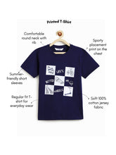 Load image into Gallery viewer, Campana Boys Pure Cotton Half Sleeves Life on Wheels Print T-Shirt - Navy Blue