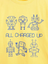 Load image into Gallery viewer, Campana Boys 100% Cotton Half Sleeves Robots Print T-Shirt - Yellow