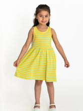 Load image into Gallery viewer, Campana Girls Grace Fit & Flare Dress - Breton Stripes - Canary Yellow & Turquoise
