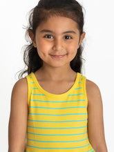 Load image into Gallery viewer, Campana Girls Grace Fit & Flare Dress - Breton Stripes - Canary Yellow & Turquoise