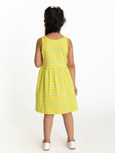 Load image into Gallery viewer, Campana Girls Grace Fit & Flare Dress - Breton Stripes - Canary Yellow & Turquoise