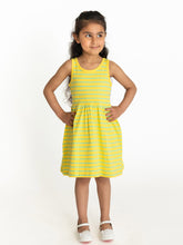 Load image into Gallery viewer, Campana Girls Grace Fit & Flare Dress - Breton Stripes - Canary Yellow & Turquoise