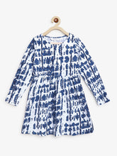 Load image into Gallery viewer, Campana Girls Ivy Long Sleeve Dress - Monochrome Tie & Dye Print - Indigo & White