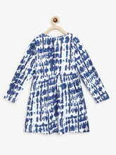 Load image into Gallery viewer, Campana Girls Ivy Long Sleeve Dress - Monochrome Tie & Dye Print - Indigo & White