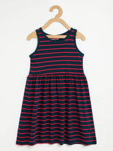 Load image into Gallery viewer, Campana Girls Pack of Two Cotton Jersey Striped Fit & Flare Dresses - Tuscan Yellow & Navy Blue