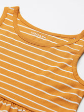 Load image into Gallery viewer, Campana Girls Pack of Two Cotton Jersey Striped Fit & Flare Dresses - Tuscan Yellow & Navy Blue