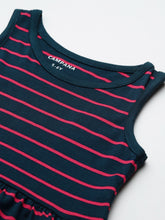 Load image into Gallery viewer, Campana Girls Pack of Two Cotton Jersey Striped Fit & Flare Dresses - Tuscan Yellow & Navy Blue