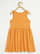 Load image into Gallery viewer, Campana Girls Pack of Two Cotton Jersey Striped Fit & Flare Dresses - Tuscan Yellow & Navy Blue