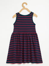 Load image into Gallery viewer, Campana Girls Pack of Two Cotton Jersey Striped Fit & Flare Dresses - Tuscan Yellow & Navy Blue