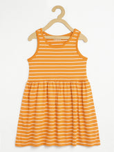 Load image into Gallery viewer, Campana Girls Pack of Two Cotton Jersey Striped Fit & Flare Dresses - Tuscan Yellow & Navy Blue