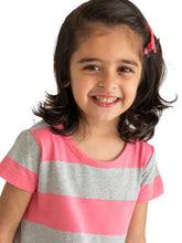 Load image into Gallery viewer, Campana Girls Vera A-Line Dress - Rugby Stripes - Rose Pink & Grey Melange