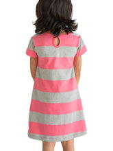 Load image into Gallery viewer, Campana Girls Vera A-Line Dress - Rugby Stripes - Rose Pink & Grey Melange