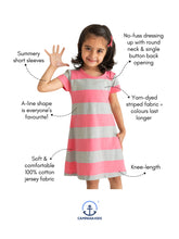 Load image into Gallery viewer, Campana Girls Vera A-Line Dress - Rugby Stripes - Rose Pink & Grey Melange