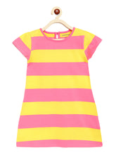 Load image into Gallery viewer, Campana Girls Vera A-Line Dress - Rugby Stripes - Rose Pink & Yellow