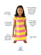 Load image into Gallery viewer, Campana Girls Vera A-Line Dress - Rugby Stripes - Rose Pink & Yellow