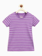 Load image into Gallery viewer, Campana Girls Alexis Striped Cotton T-Shirt - Purple & Grey Melange