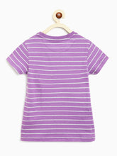 Load image into Gallery viewer, Campana Girls Alexis Striped Cotton T-Shirt - Purple & Grey Melange