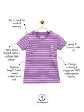 Load image into Gallery viewer, Campana Girls Alexis Striped Cotton T-Shirt - Purple & Grey Melange