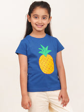 Load image into Gallery viewer, Campana Girls Zuri Half Sleeves T-Shirt - Pineapple Print - Purplish Blue