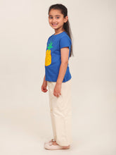 Load image into Gallery viewer, Campana Girls Zuri Half Sleeves T-Shirt - Pineapple Print - Purplish Blue