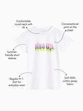 Load image into Gallery viewer, Campana Girls Zuri Half Sleeves T-Shirt - Rise Up Print - White