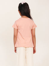 Load image into Gallery viewer, Campana Girls Zuri Half Sleeves Typography Printed T-Shirt - Peach