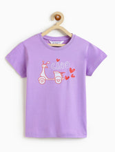 Load image into Gallery viewer, Campana Girls Zuri Half Sleeves Graphic Printed T-Shirt - Purple