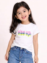 Load image into Gallery viewer, Campana Girls Pure Cotton Rise Up Print Half Sleeves T-Shirt - White