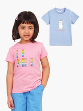 Load image into Gallery viewer, Campana Girls Zuri Pack of 2 Half Sleeves Printed Cotton T-shirts - Pink & Chambray Blue
