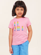 Load image into Gallery viewer, Campana Girls Zuri Pack of 2 Half Sleeves Printed Cotton T-shirts - Pink & Chambray Blue