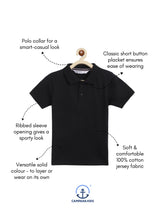 Load image into Gallery viewer, Campana Boys Niko 100% Cotton Jersey Half Sleeves Polo Neck T-Shirt - Black