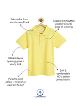 Load image into Gallery viewer, Campana Boys Niko 100% Cotton Jersey Half Sleeves Solid Polo T-Shirt - Lemon Yellow