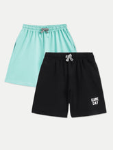 Load image into Gallery viewer, Campana Boys 100% Cotton Knit Pack of Two Boys Shorts With Placement Print - Black & Blue