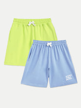 Load image into Gallery viewer, Campana Boys 100% Cotton Knit Pack of Two Boys Shorts With Placement Print - Blue & Lime Green