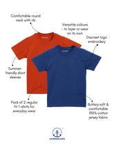 Load image into Gallery viewer, Campana Boys Luis Pack of 2 Short Sleeve Pure Cotton T-Shirts - Rust Orange & Blue
