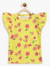 Load image into Gallery viewer, Campana Girls Serena Frilly T-Shirt - Drifting Flowers Print - Yellow