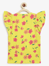 Load image into Gallery viewer, Campana Girls Serena Frilly T-Shirt - Drifting Flowers Print - Yellow