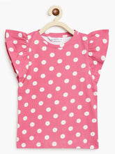 Load image into Gallery viewer, Campana Girls Serena Frilly T-Shirt - Daisy Dots Print - Pink