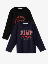 Load image into Gallery viewer, Campana Boys Daniel Pack of Two Full Sleeves Round Neck T-Shirts - Typography Print - Navy & Black