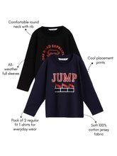 Load image into Gallery viewer, Campana Boys Daniel Pack of Two Full Sleeves Round Neck T-Shirts - Typography Print - Navy & Black