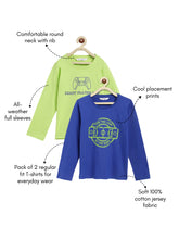 Load image into Gallery viewer, Campana Boys Daniel Pack of Two Full Sleeves Round Neck T-Shirts - Typography Print - Lime Green & Blue