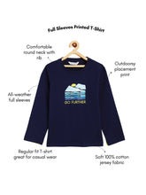 Load image into Gallery viewer, Campana Boys Pure Cotton Full Sleeves Go Further Print T-Shirt - Navy Blue