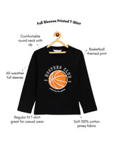 Load image into Gallery viewer, Campana Boys Pure Cotton Full Sleeves Basketball Print T-Shirt - Black