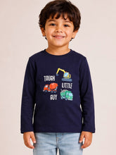 Load image into Gallery viewer, Campana Boys Pure Cotton Full Sleeves Construction Vehicles Print T-Shirt - Navy Blue