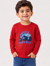 Load image into Gallery viewer, Campana Boys Pure Cotton Full Sleeves Monster Truck Print T-Shirt - Red