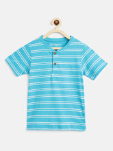 Load image into Gallery viewer, Campana Boys Alan Striped Cotton Henley T-Shirt - Electric Blue
